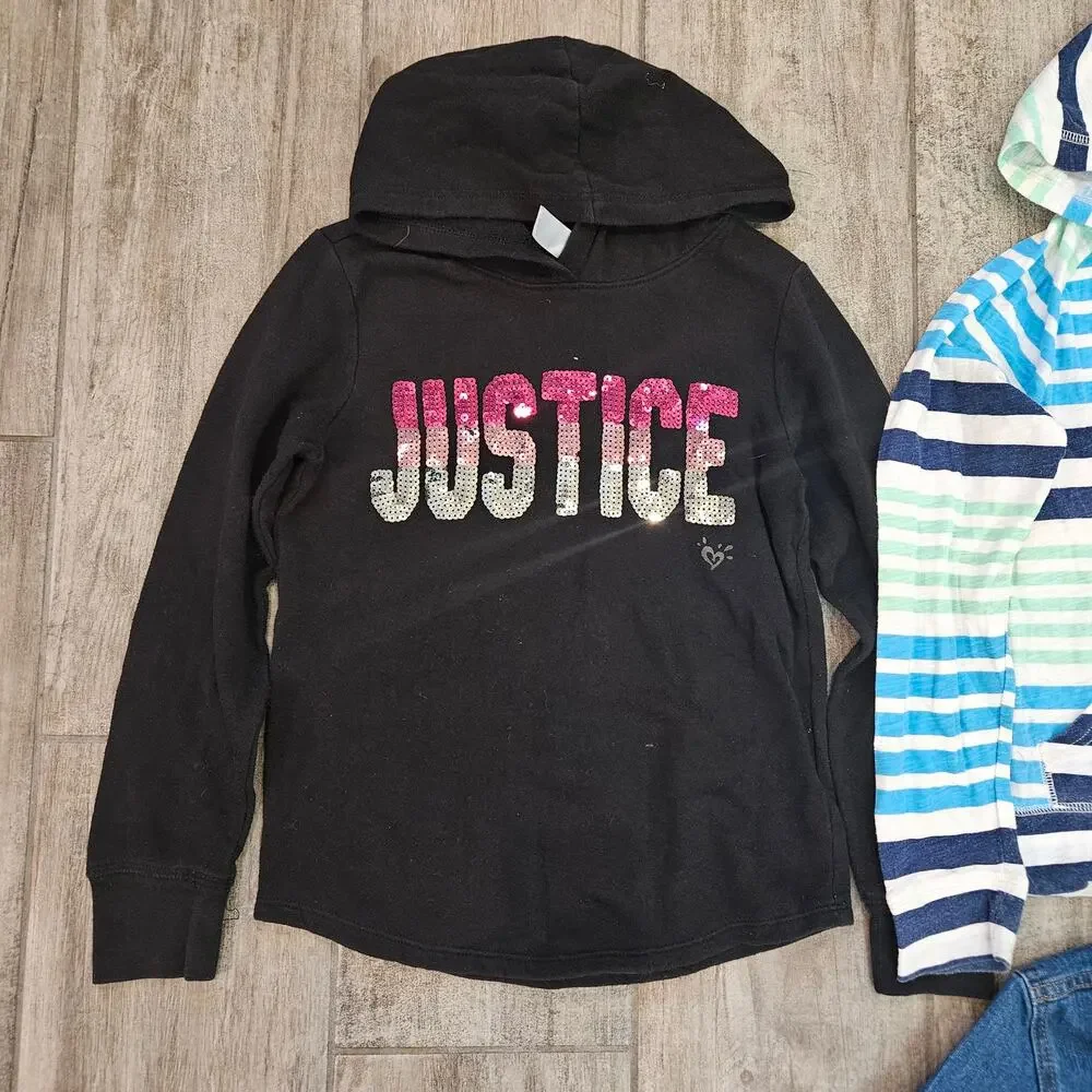 Girls Hoodie & Denim Jacket Lot of 4 Size 7/8 Justice Old Navy‎ Childrens Place